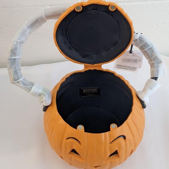 🎃 SS20 MOSCHINO COUTURE PUMPKIN TOP HANDLE ORANGE BAG HALLOWEEN TRICK / CHIC 🎃 - Picture 7 of 16